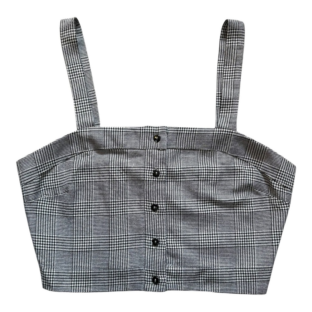 Clueless Core Houndstooth Cropped & Tailored Button Front Top Size Small